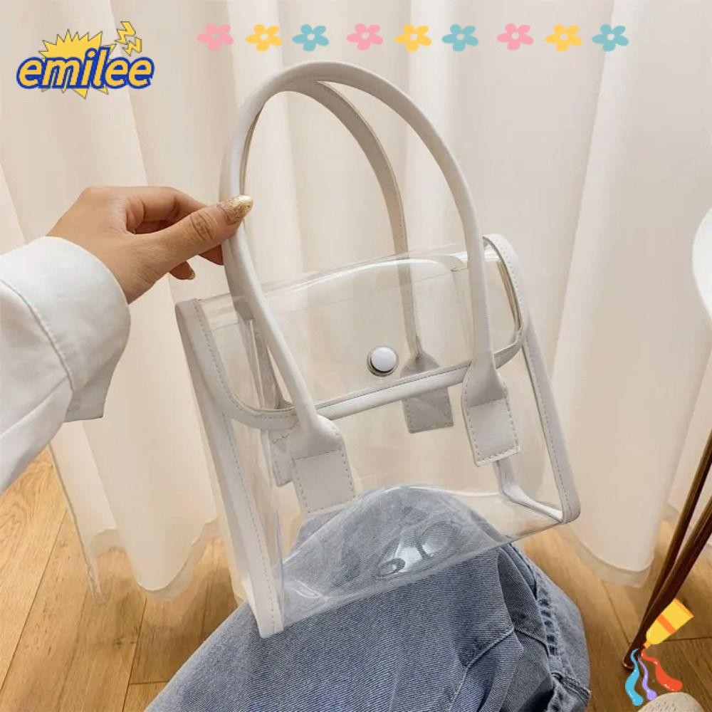 EMILEE กระเป๋าใส, กระเป๋าเยลลี่เดินทางแบบพกพา, PVC เรียบง่ายออกแบบ Patchwork Beach Totes กระเป๋า