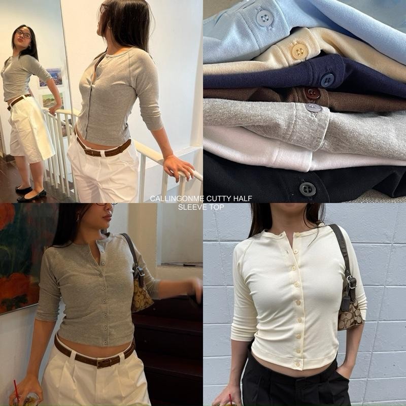 callingonme-cutty seam half sleeve top เสื้อแขนยาวศอก ดีไซน์ตะเข็บนอก ทรงสวยผ้านุ่มเข้ารูปกระดุมยาว
