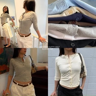 callingonme-cutty seam half sleeve top เสื้อแขนยาวศอก ดีไซน์ตะเข็บนอก ทรงสวยผ้านุ่มเข้ารูปกระดุมยาว