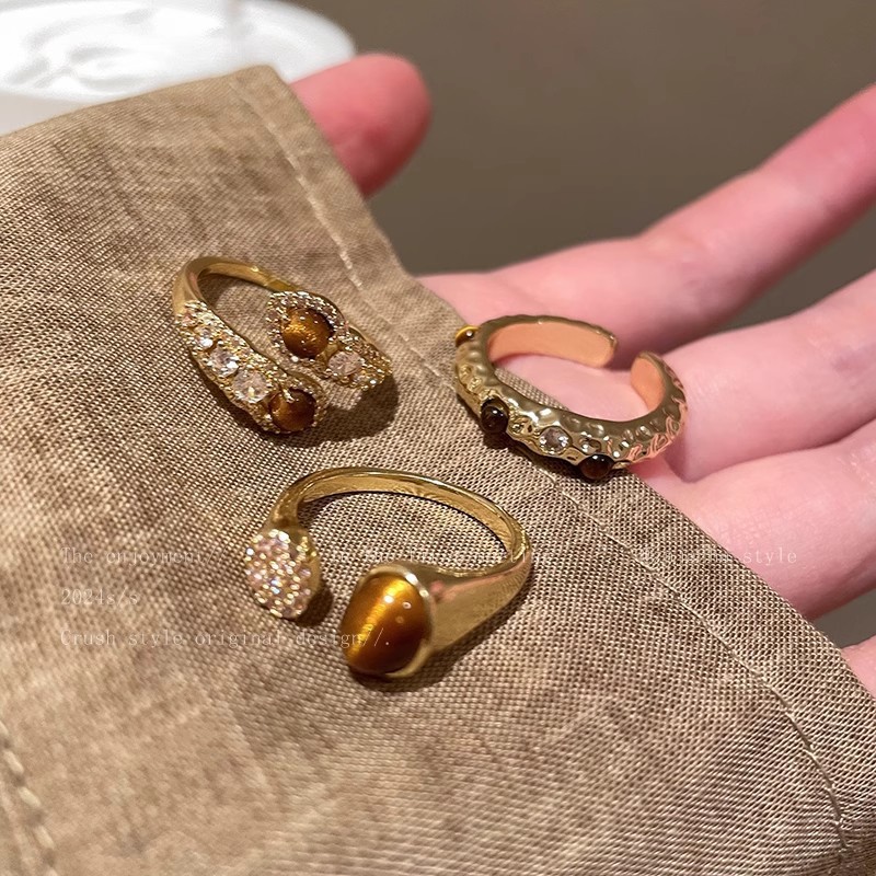 แฟชั่น Retro Tiger Eye Zirconia แหวนสําหรับผู้หญิง รูปที่ 2