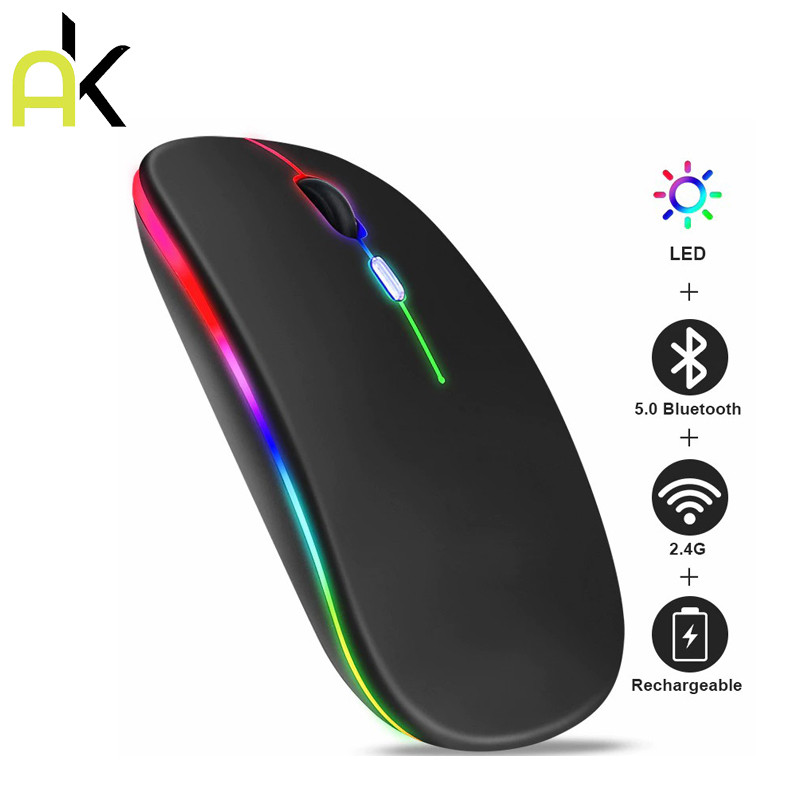 AK Wireless Mouse 2.4G Mouse เมาส์ไร้สาย เสียงปุ่มเงียบได้ เมาส์เมาส์บลูทูธ แบบชาร์จไฟได้พร้อมไฟRGB Wireless Mouse