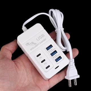 Nle 1PC US Plug 6 พอร์ต Multiport USB Charger 35W PD Type-C โทรศัพท์มือถือ Fast Charge Wall Chargers TypeC USB Hub อะแดปเตอร์ N