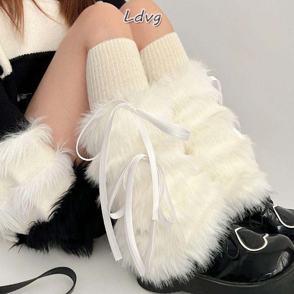 Ldvg ขาอุ่น, Bow Knot Kawaii Boot Cuff, Punk หนาเลียนแบบกระต่าย Fur Boot ถุงเท้าผู้หญิงสาว