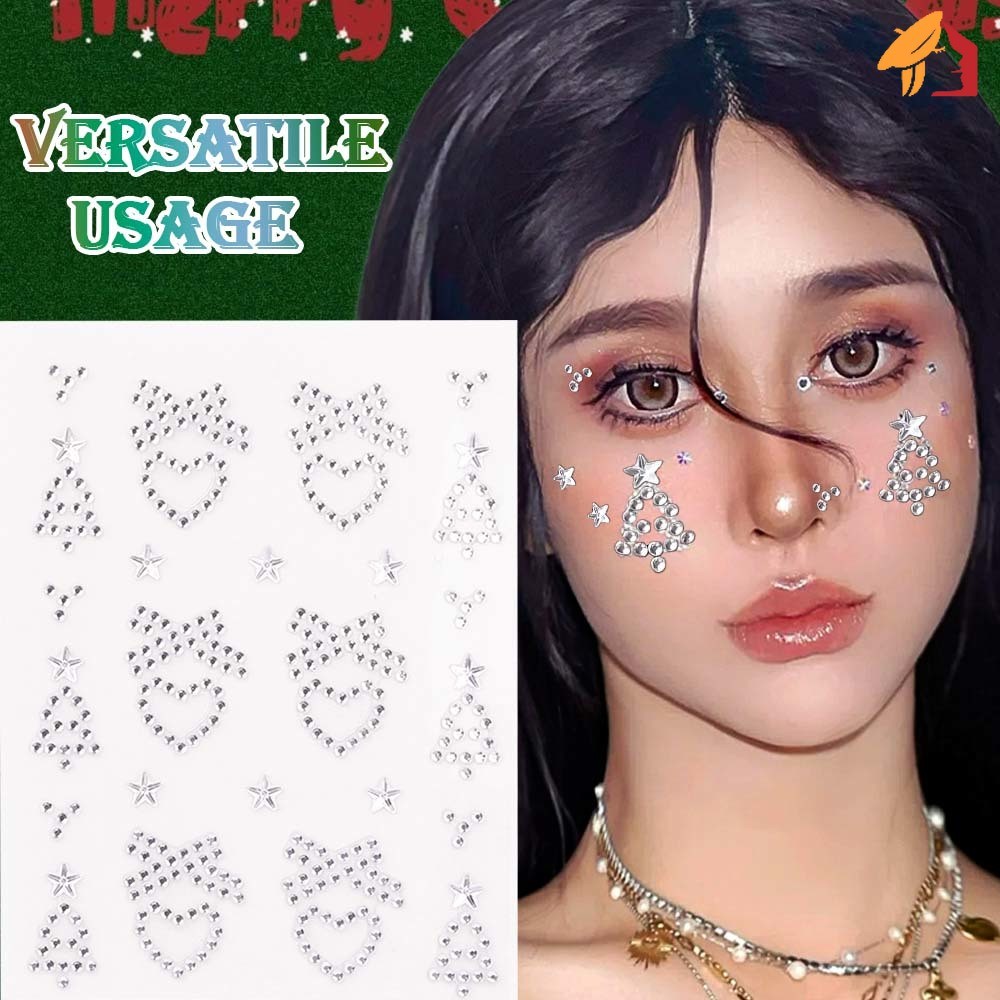 Creative Christmas Snowflake Face Stickers - Sweet Star Sparkling Diamond Nail Decorative - ประณีต Xmas Bells DIY Beauty Accessories