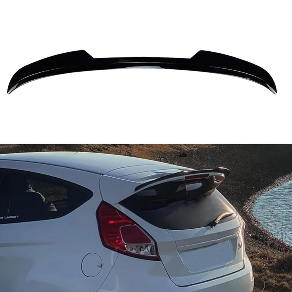 ด้านหลังสปอยเลอร์หลังคาปีกสําหรับ Ford Fiesta ST-Line MK6 MK6.5 2008-2017 สีดําเงา/คาร์บอนไฟเบอร์ดูหน้าต่างด้านบน Trunk Splitter Lip