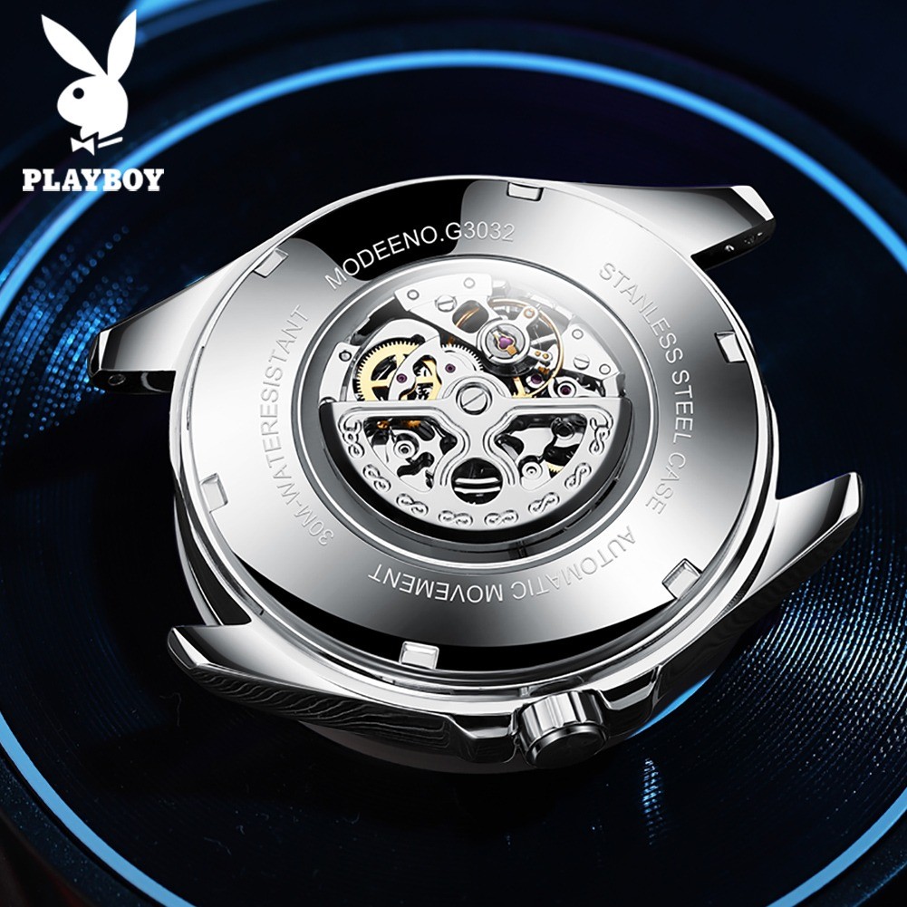 🔥🔥PLAYBOY 3032 แบรนด์นาฬิกาผู้ชายแท้ + กล่องของขวัญสปอตกันน้ำเรืองแสงปฏิทินกลกลวงออกนาฬิกาธุรกิจแฟชั่นนาฬิกาหรู