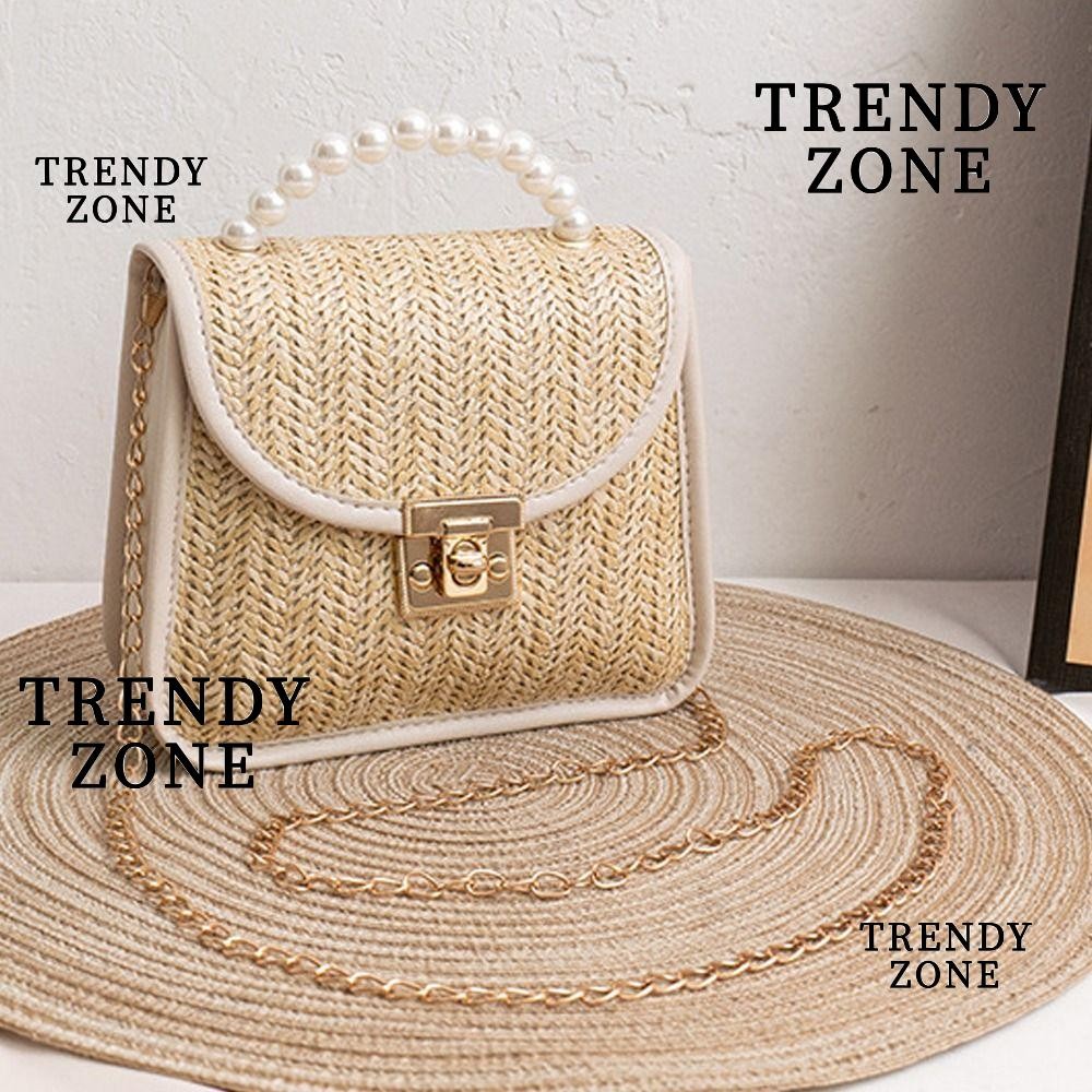 Trendyzone กระเป๋าถือฟางชายหาด Casual Crossbody Pouch Messenger Bag