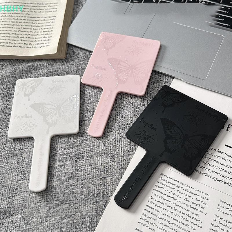 HB Vintage Square Butterfly Handheld Vanity Mirror Ellipse ABS กระจกแต่งหน้า SPA Salon แต่งหน้ากระจกมือเครื่องมือเครื่องสําอางHY