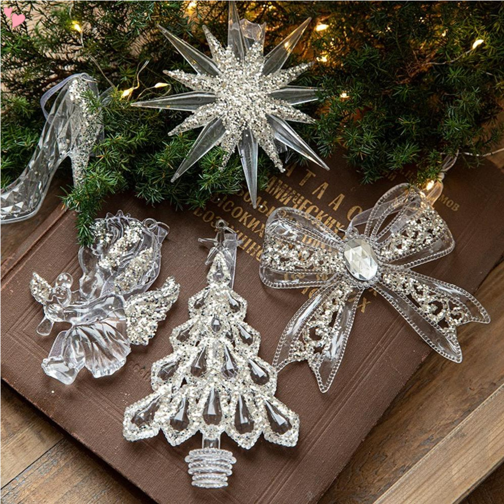 ต้นคริสต์มาสคริสตัลเครื่องประดับพวงหรีด Bow Carriages Drop เครื่องประดับอะคริลิคฤดูหนาว Icicle เครื่องประดับ Clear Xmas Tree แขวนคริสตัลมุมจี้สําหรับคริสต์มาสฤดูหนาวปีใหม่ Party
