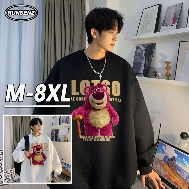 ม-8เอ็กแอล เกาหลีการ์ตูนเสื้อกันหนาวผู้ชายฤดูใบไม้ร่วงสบายๆหลวมแขนยาวขนาดบวกด้านบน
