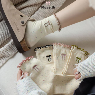 ในไทย-พร้อมส่ง✨ถุงเท้าผ้าฝ้าย ประดับโบว์ ลูกไม้ น่ารักหวาน สไตล์เกาหลี นักเรียนสำหรับผู้หญิง ความยืดหยุ่นสูง-Move