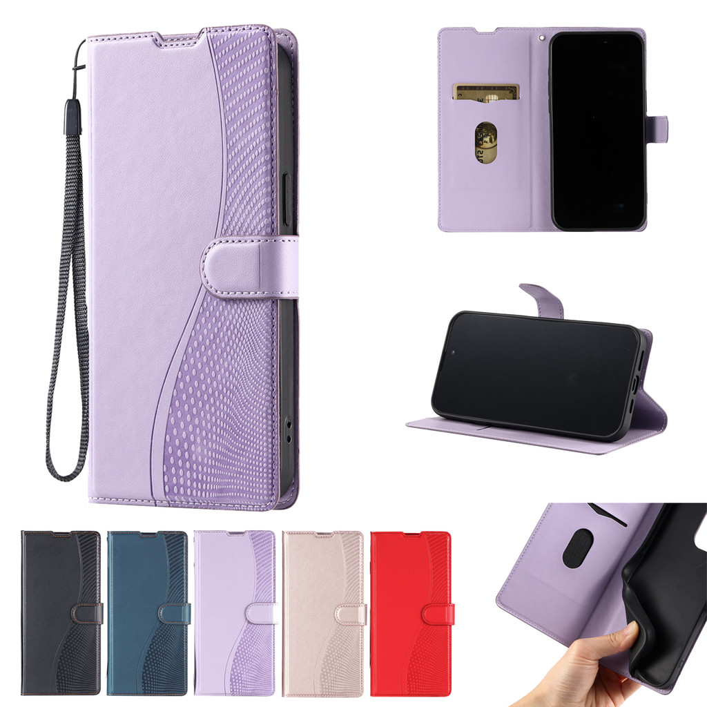 เคส for iPhone 16 15 14 Plus 13 Mini 12 11 Pro Max เคสโทรศัพท์หนังฝาพับพร้อมช่องใส่บัตรสําหรับ Embossed Thin PU Leather Cover Wallet With Card Slots Holder Stand Soft TPU Shell Hand Strap ซองมือถือ
