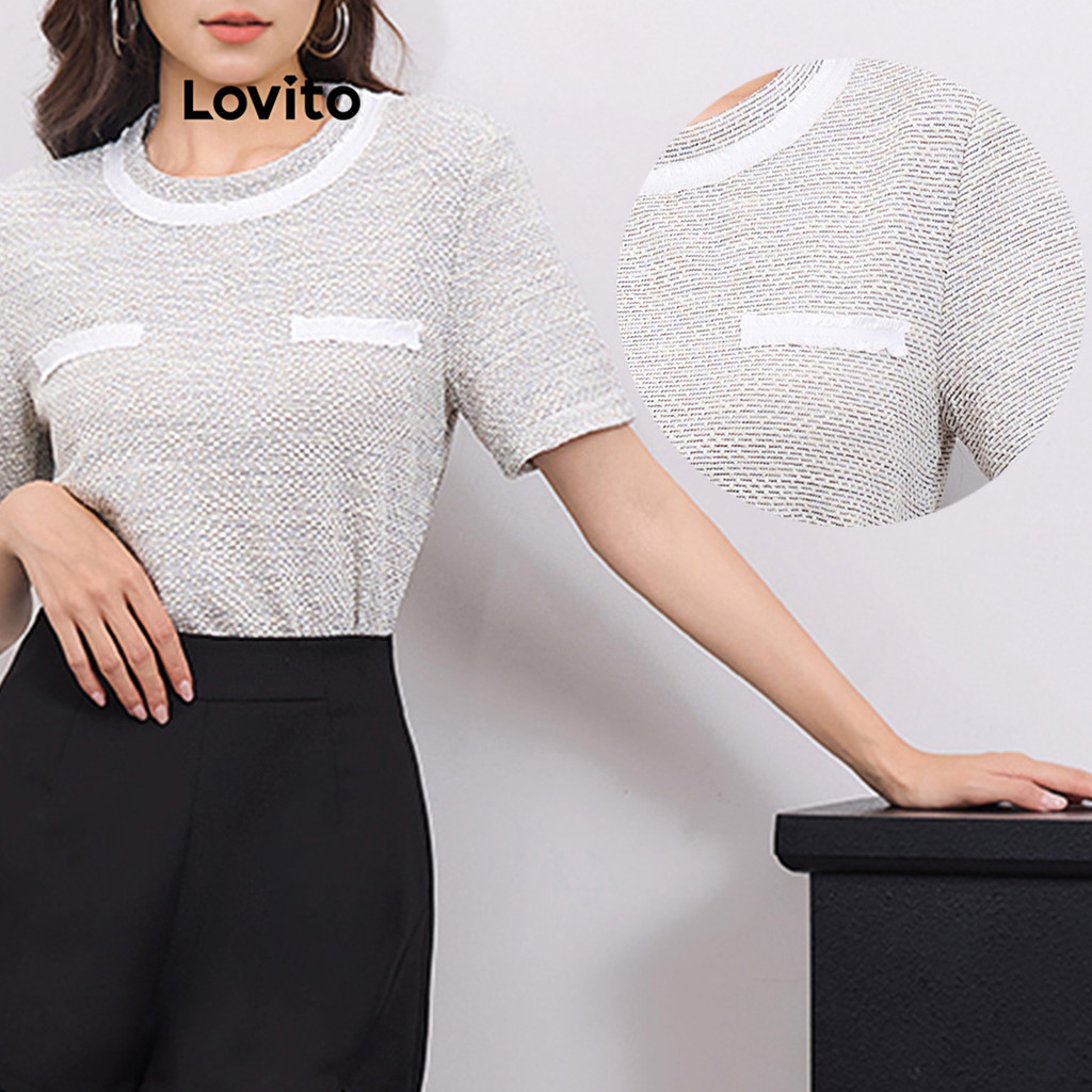 Lovito เสื้อเบลาส์สีพื้นเรียบลำลองสำหรับผู้หญิง L109MD220