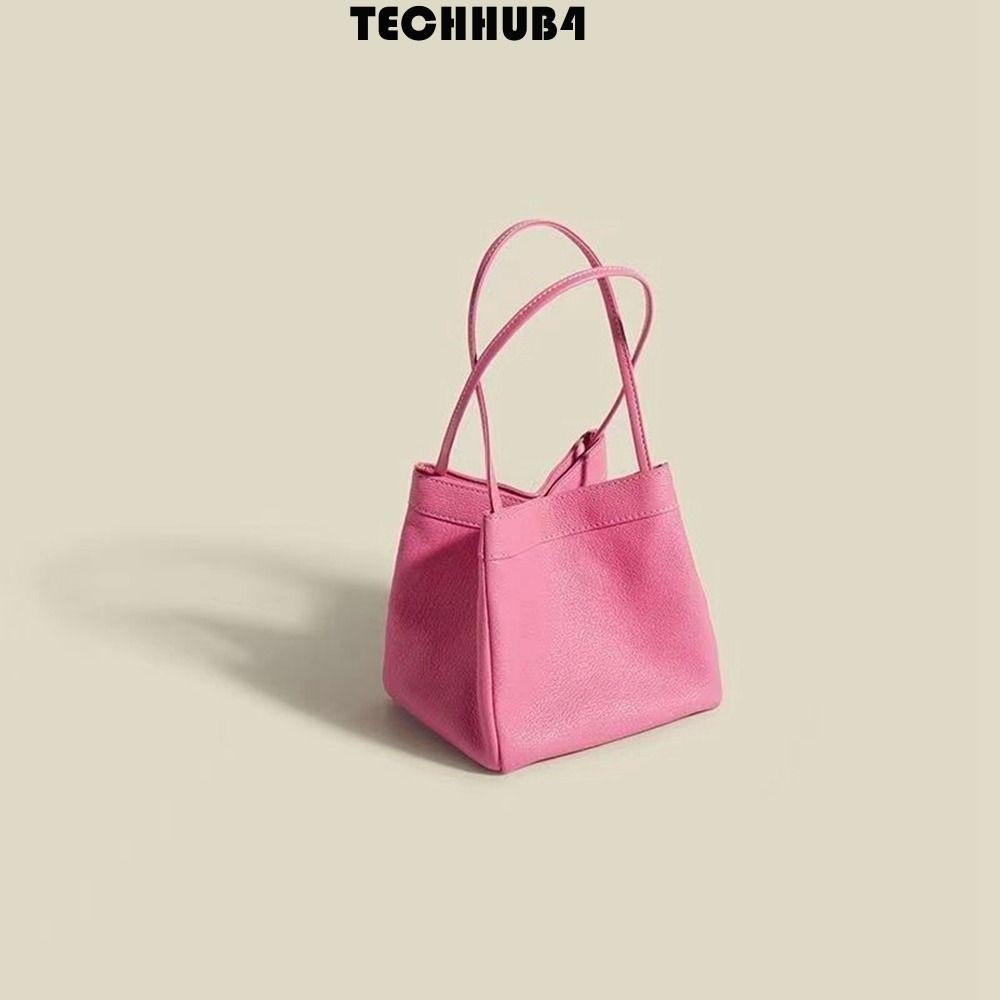 Techhub4 กระเป๋าหนัง PU, กระเป๋าตะกร้าความจุขนาดใหญ่กระเป๋าสี่เหลี่ยมเล็ก, กระเป๋าถือสีทึบหรูหราแฟชั่นออกแบบกระเป๋าถือหญิง/หญิง