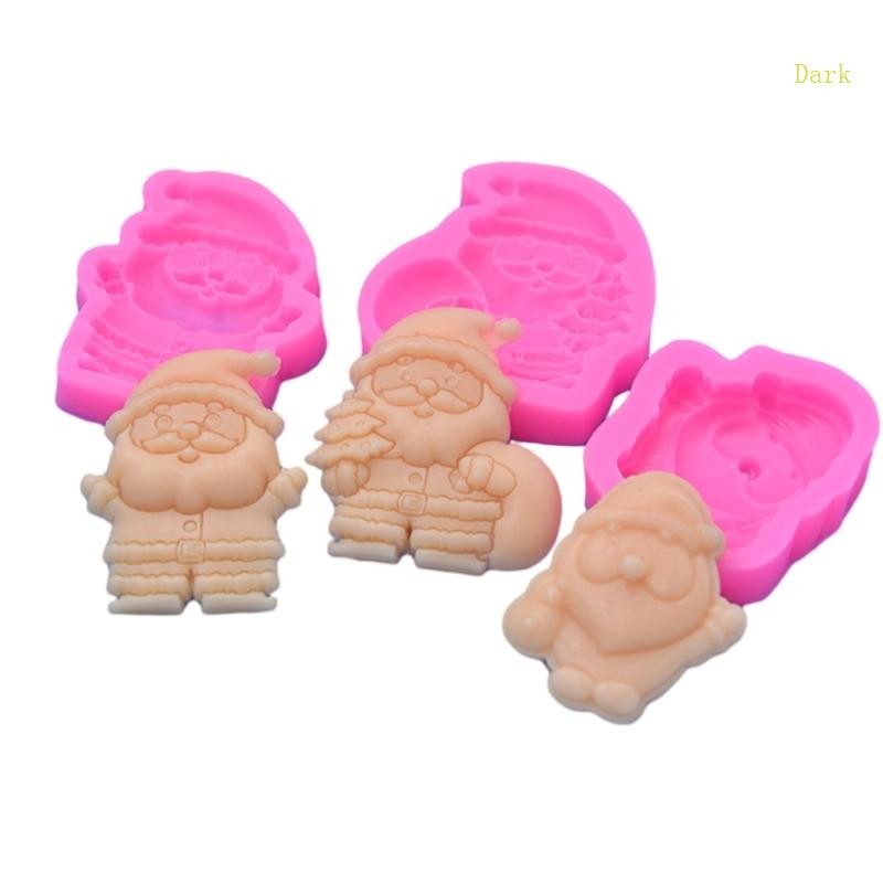 Dark 3 ชิ้นคริสต์มาสแม่พิมพ์ซิลิโคน Creative Santa Shape แม่พิมพ์คุกกี้เค้กเบเกอรี่ Mould