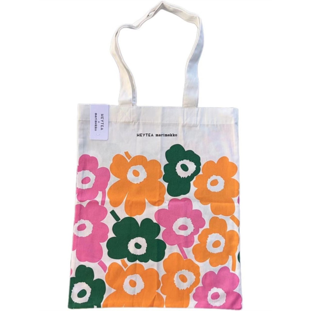 สินค้าใหม่ marimekko Finnish Xicha Co-Branded กระเป๋าผ้าใบบางไหล่เดียวแฟชั่นเป็นมิตรกับสิ่งแวดล้อมกระเป๋าช้อปปิ้งพับ