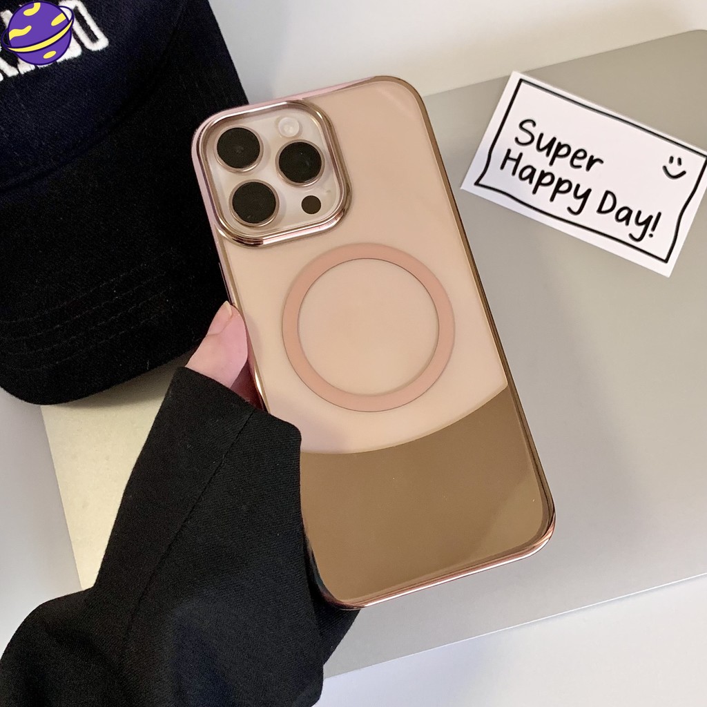 Electroplated Splicing PC เคสโทรศัพท์แม่เหล็กเหมาะสําหรับ IPhone 16 15 Plus 14 13 12 Pro Max ชุบโปร่งใสไร้สายชาร์จปกแข็ง Anti Drop เคสป้องกัน