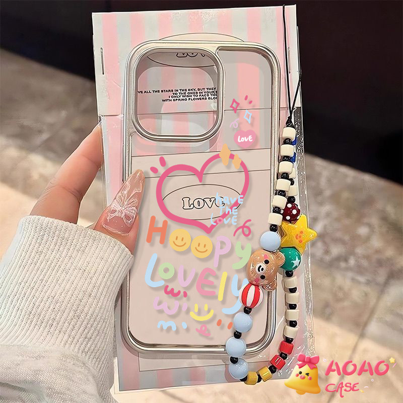 กราฟฟิตียิ้มน่ารักรักหัวใจสร้อยข้อมือโปร่งใส เคสIPhone 16 13 11 15 12 14 Pro Max 7 8 16 15 14 Plus XR X XS MAX SE 2020