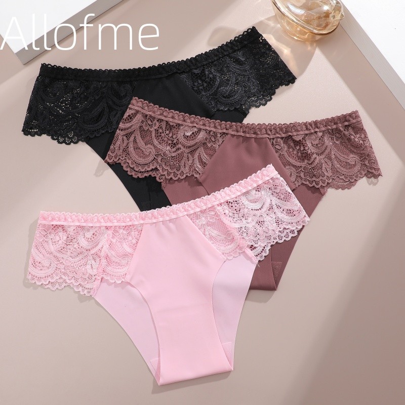 Allofme ผู้หญิงผ้าไหมน้ําแข็ง pantie เซ็กซี่ลูกไม้เข็มขัดชุดชั้นในไม่มีรอยต่อและ Traceless ชุดชั้นใน