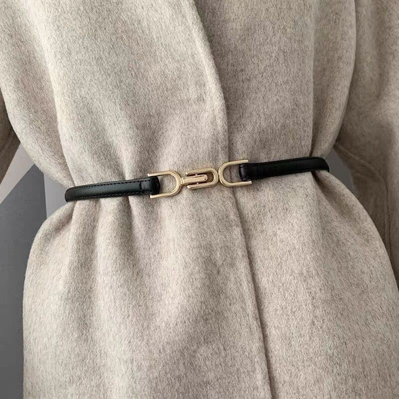 Punch-Free Matte BUCKLE เข็มขัดปรับด้านขวาชุดเข็มขัดสีดำบางพร้อมเสื้อเข็มขัดผู้หญิง