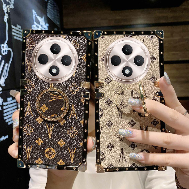 Yyn สําหรับ OPPO Reno 12F 5G Reno12 F แฟชั่นรูปแบบหนัง Diamonds วงเล็บกันกระแทกเคสโทรศัพท์ปลอก