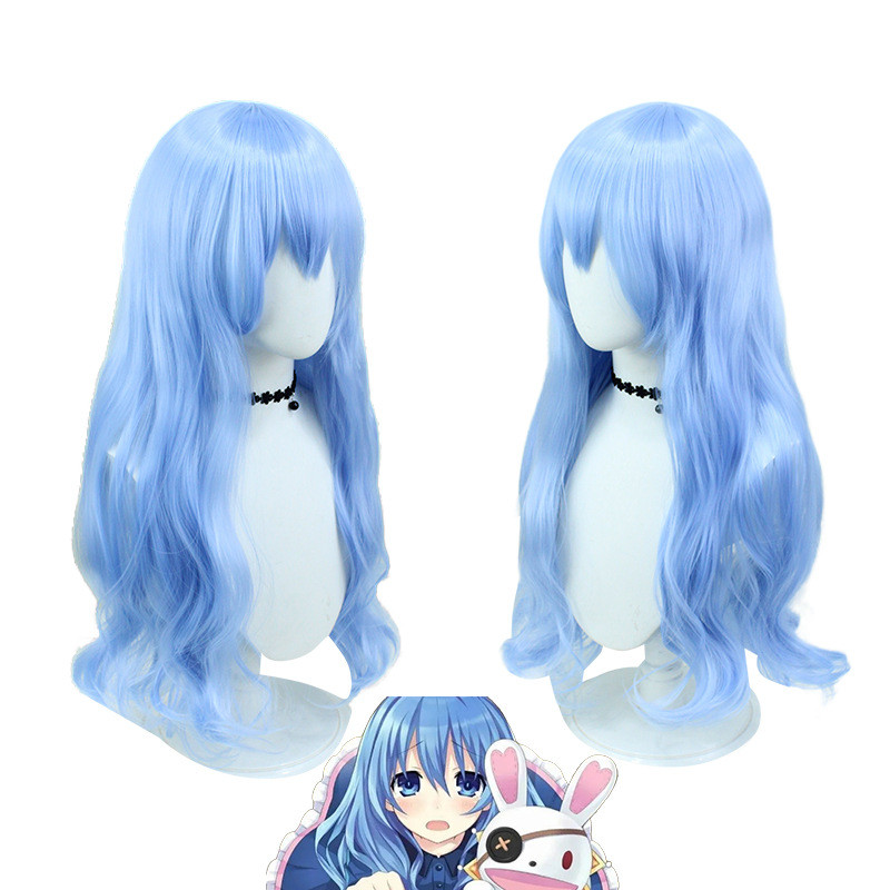 80 ซม.ยาว Curly Sky Blue วิกผมสําหรับ DATE A LIVE Himekawa Yoshino สําหรับผู้หญิงสําหรับอะนิเมะคอสเพ