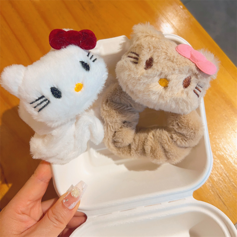 น่ารักสีดําสีชมพูสีตุ๊กตาคิตตี้แมวหัวตุ๊กตาเชือกสาวหวานผูกผมหางม้าขัดแหวนผม - รูปที่ 2