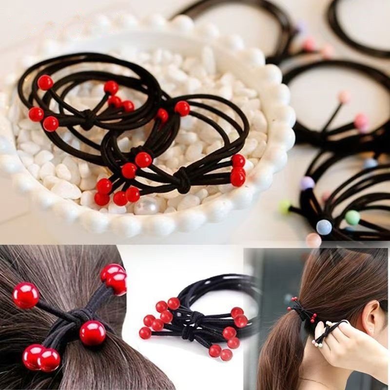 ยางรัดผมแบบยืดหยุ่นสูง เชือกคาดผมลูกปัดสีแดงขนาดเล็ก เครื่องประดับศีรษะที่เรียบง่ายและทนทาน