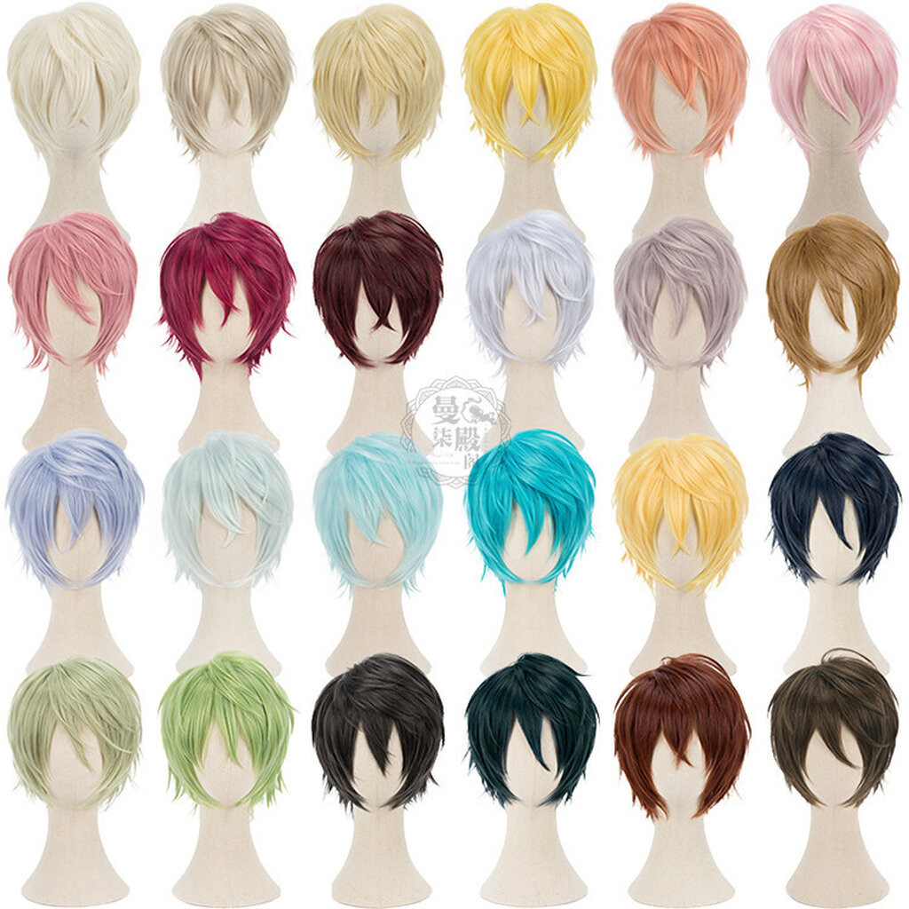 🐭พร้อมส่ง🐭 7cos วิกผมคอสเพลย์เบสิค ผู้ชายผมสั้น48สี ยาว30ซม. เน็ตยืด ทนร้อน หนีบดัดได้ ตาข่ายปรับได้ ซอยสั้น