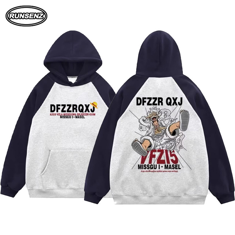 M-5xl การ์ตูน One Piece เสื้อกันหนาวมีฮู้ดผู้ชาย Plus ขนาด Hoodie ลําลองหลวมหนาเสื้อสวมหัวด้านบน