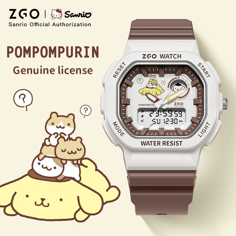 Zgo x Sanrio PomPomPurin นาฬิกาสําหรับเด็กเด็กผู้หญิงกันน้ํา Luminous Display กีฬาอิเล็กทรอนิกส์ 810