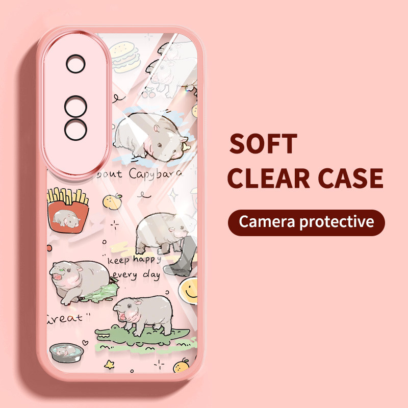 Ybd Moo Dengโปร่งใสเคสโทรศัพท์สําหรับOPPO A3X A60 A79 A59 A18 A38 A58 A17 A17K A78 A98 F23 A1 Pro Reno 8Tน่ารักHippopotamusรูปแบบแขวนเชือก