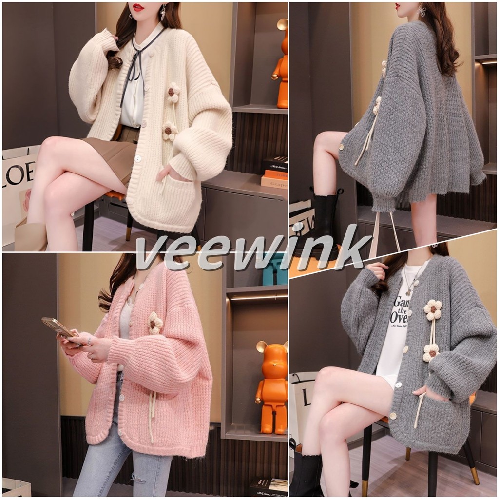 Veewinkพร้อมส่งจากกทม OVERSIZE V-NECK ❤สีสวยมากๆ❤ เสื้อคลุมคาร์ดิแกน เสื้อไหมพรหมกันหนาวเนื้อนุ่มดีเทลลายสวยชัด CARDIGAN