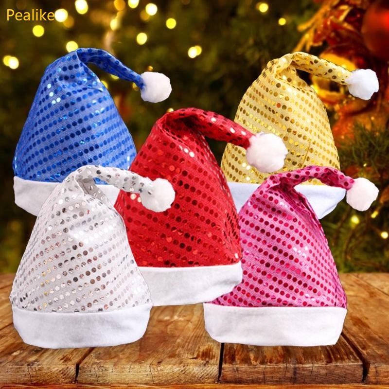 Pealike หมวกคริสต์มาสคริสต์มาสคริสต์มาสวันหยุดคริสต์มาสคลาสสิก Glitter Sequins หมวกซานตาคลอสปาร์ตี้เครื่องแต่งกาย