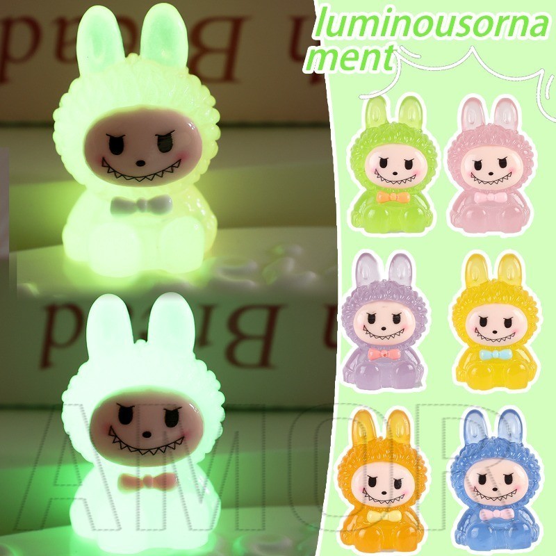 Mini Luminous Labubu จี้ - ตกแต่งเดสก์ท็อป DIY - สําหรับเครื่องประดับ, พวงกุญแจทํา - อะนิเมะตุ๊กตาแกะเรซิ่นอุปกรณ์เสริม - น่ารัก, การ์ตูน, เรืองแสง-in-the Dark