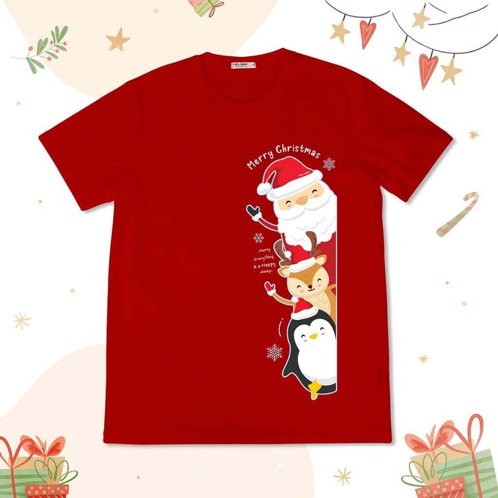 (จัดส่งตลอด 24 ชั่วโมง)Woo Right Merry Christmas น่ารักซานตาคลอสพิมพ์เสื้อยืดแขนสั้นสีแดง 22