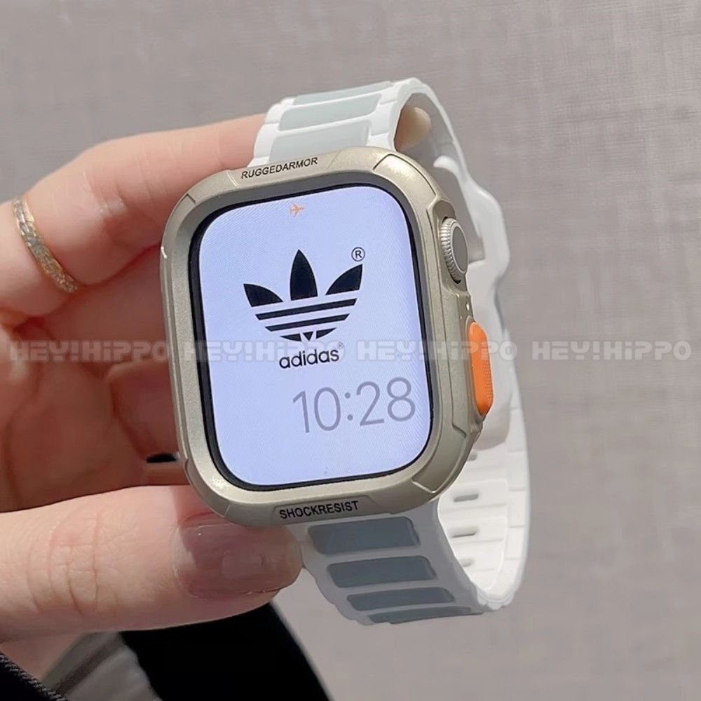 สายซิลิโคนทูโทน+เคสป้องกันเหมาะสําหรับสมาร์ทวอทช์ซีรีส์ 10/9/8/7/6/5/SE/4 เหมาะสําหรับ iwatch 49/46/45/44/42/41/40/38 มม.
