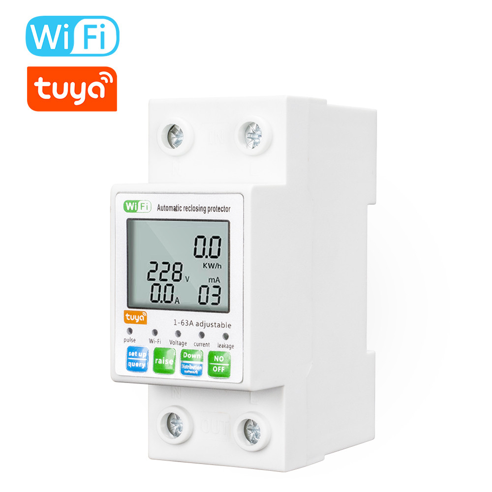 Tuya WiFi อัจฉริยะอัตโนมัติ Reclosing Protector มัลติฟังก์ชั่นแรงดันไฟฟ้าปัจจุบันการตรวจสอบจอแสดงผล LCD สวิทช์ Power Meter ป้องกันค่า Settable โทรศัพท์มือถือ APP Cont