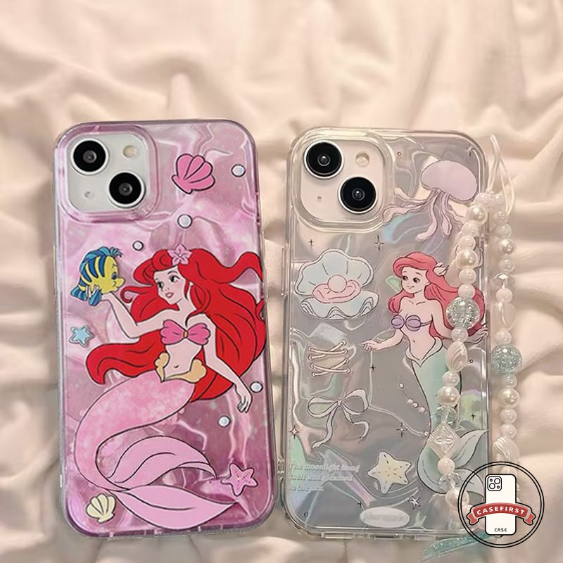 การ์ตูนเจ้าหญิงเงือกน้อยน่ารักคลื่นน้ำอ่อนนุ่ม เคส IPhone 11 15 13 16 14 12 Pro Max 6 6s 8 14 7 Plus XS X XR Max