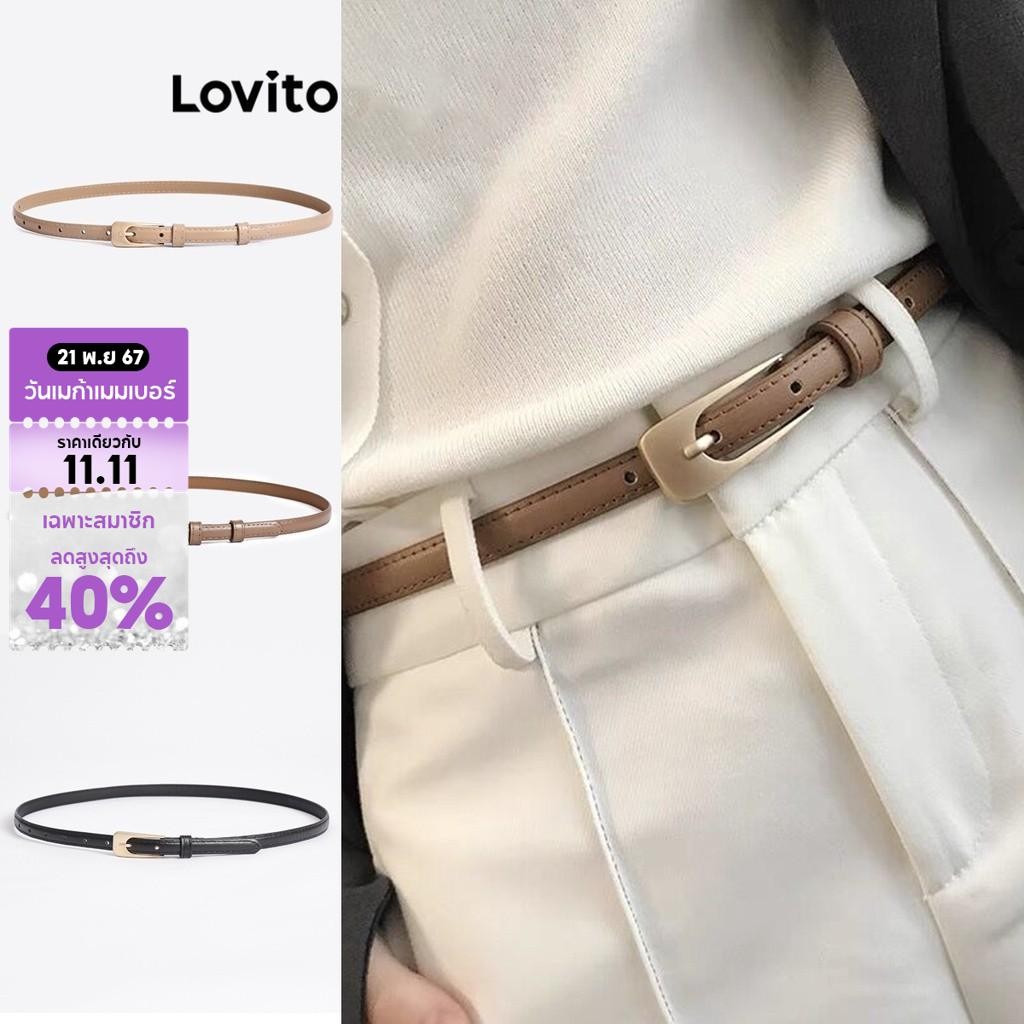 Lovito เข็มขัดลำลอง อุปกรณ์โลหะ สีพื้น เบสิก สำหรับผู้หญิง L60AD099 (สีกากี/น้ำตาล/ดำ)