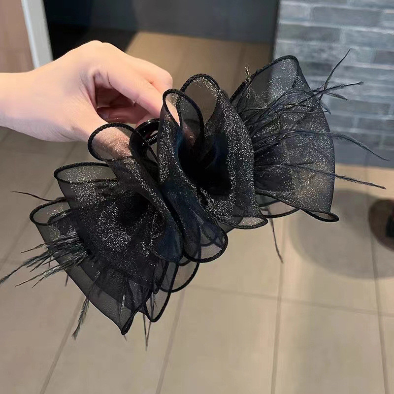 กิ๊บติดผมโบว์ใหญ่ขนนกสไตล์เกาหลีสุภาพสตรีกรงเล็บผมที่สง่างาม - รูปที่ 6