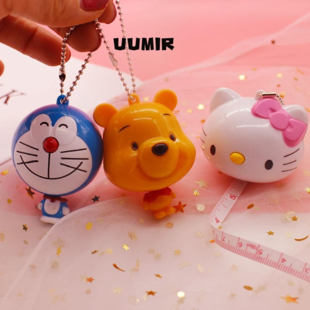 Uumir เทปวัดแบบยืดหดได้, พวงกุญแจตุ๊กตาน่ารักการ์ตูนพวงกุญแจ, ตกแต่งห้อยกระเป๋า Sanrio Hello Kitty Winnie The Pooh Doraemon จี้ห้อยกระเป๋าหญิง