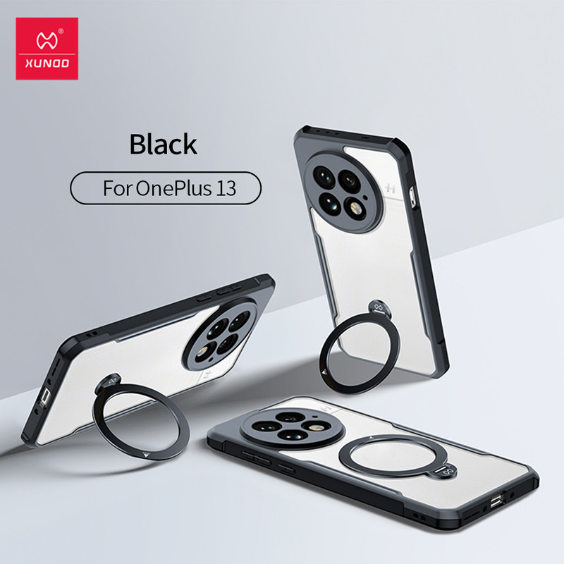 สําหรับ OnePlus 13 กรณี XUNDD กันกระแทกเลเซอร์รูปแบบ PC + TPU ไร้สายชาร์จแหวนดูดผู้ถือฝาครอบ