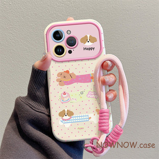 สําหรับ IPhone 16 15 14 13 12 11 Pro Max X XR XS Max 7 8 Plus การ์ตูนน่ารักสุนัขวิ่งลูกสุนัขพร้อมเชือกแขวนเคสโทรศัพท์ปกอ่อน