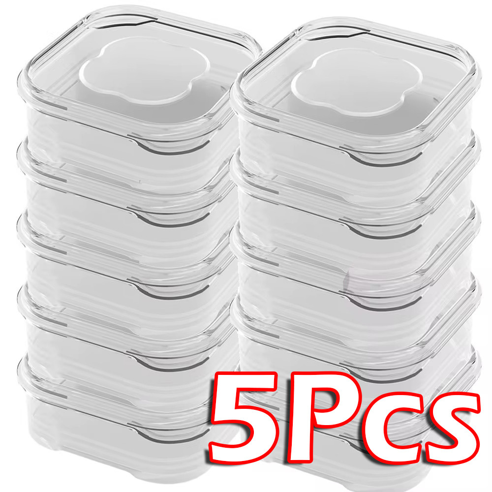 5ชิ้นตู้เย็นตู้แช่แข็งอาหารสดภาชนะ-พลาสติกผักผลไม้แช่แข็งเนื้อกล่องเก็บอาหารที่มีฝาปิด-ห้องครัวตู้เย็นการจัดเก็บแบ่งประเภทออแกไนเซอร์กล่องอุปก