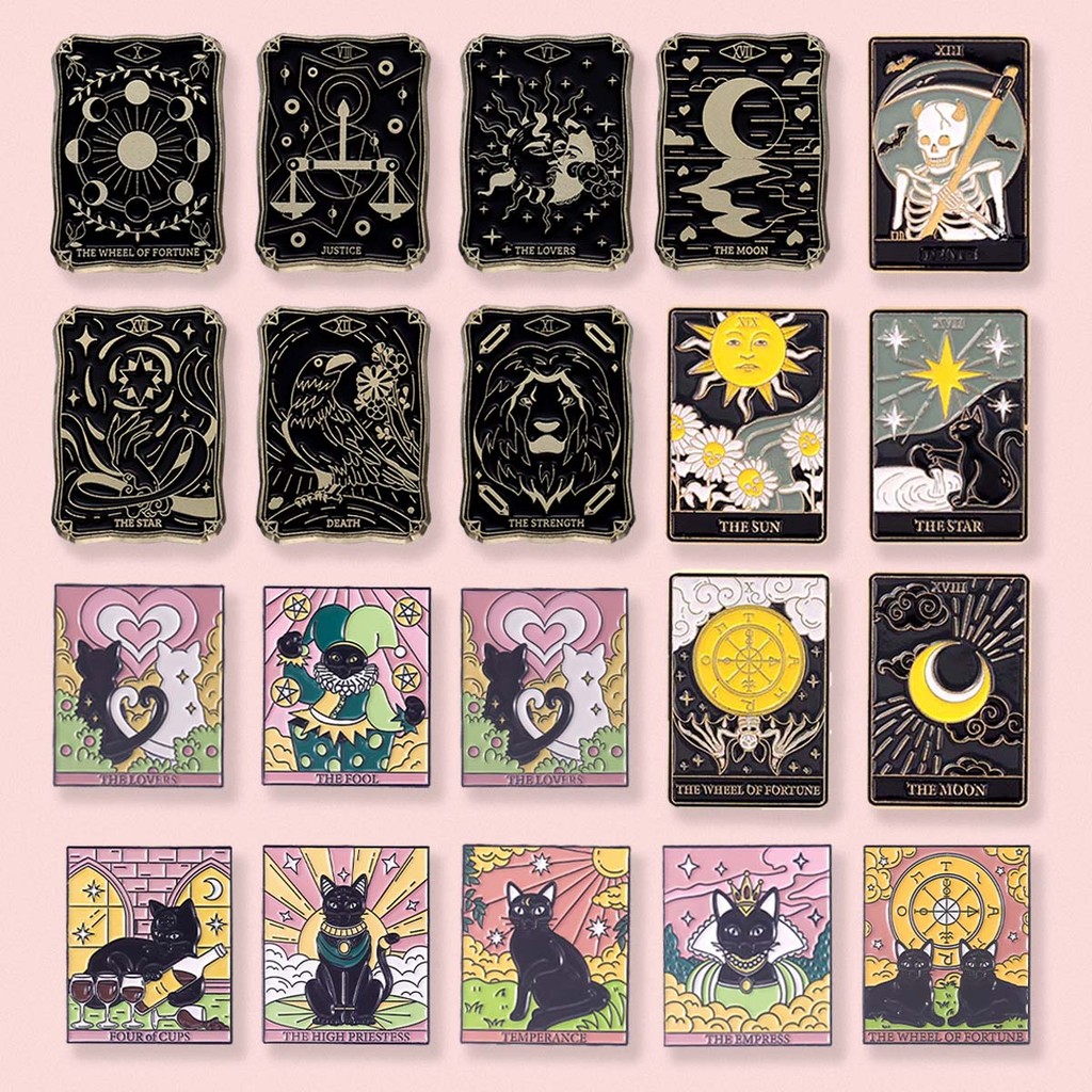 Tarot Card Series เข็มกลัด รูปหัวกะโหลก ดวงจันทร์ ดาว แมวดํา ลึกลับ เครื่องประดับ สําหรับเก็บสะสม ของขวัญให้เพื่อน