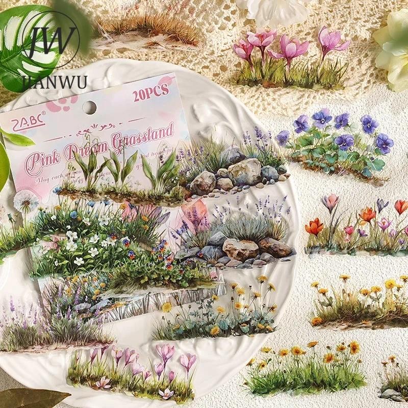 Jianwu สีเขียว Pastures Series Vintage พืชดอกไม้ภูมิทัศน์วัสดุ Collage PET สติกเกอร์ Creative DIY Journal เครื่องเขียน