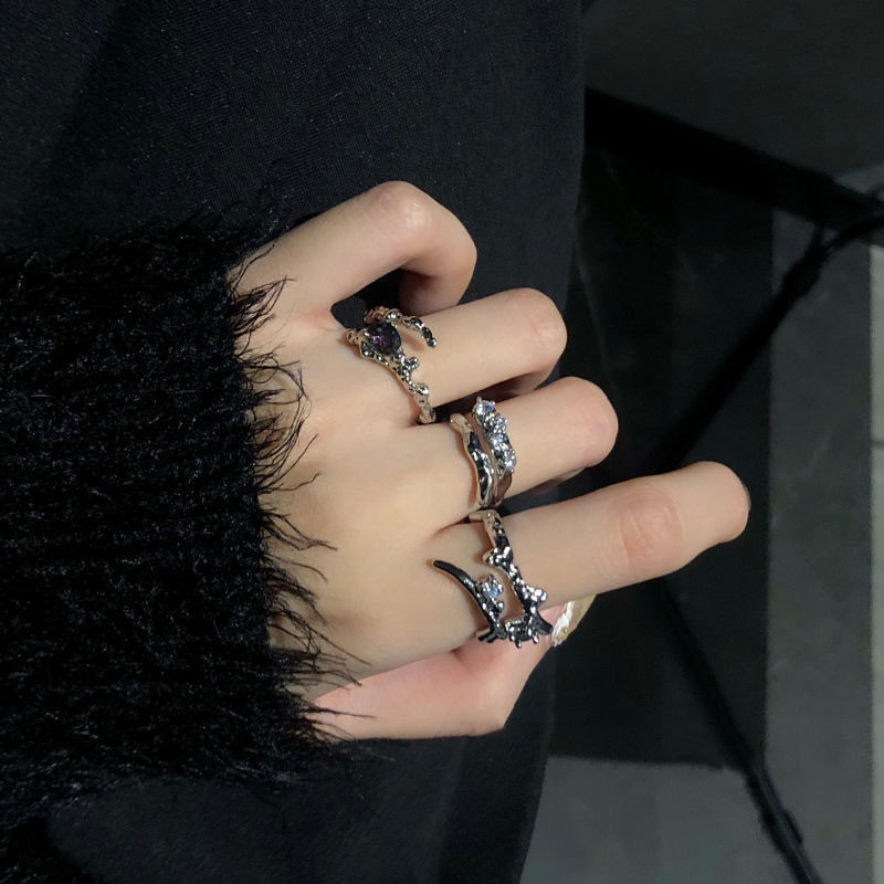 Korean version liquid irregular inlaid gemstone ring adjustable