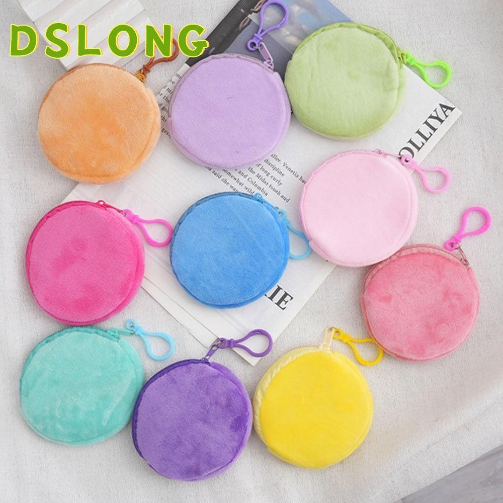 DSLONG กระเป๋าสตางค์ กระเป๋าใส่เหรียญ พวงกุญแจ ทรงกลม ใบสั้น น่ารัก สีพื้น สําหรับผู้หญิง 1 ชิ้น