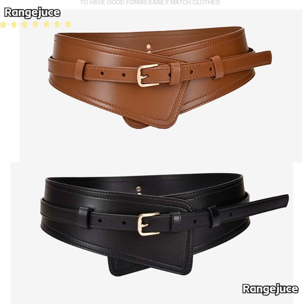 Rangejuce เข็มขัดคาดเอว,หัวเข็มขัดโลหะผสมเข็มขัดกว้างเอว,แฟชั่นหนัง PU Elastic ปรับแถบยืดหยุ่น Coat